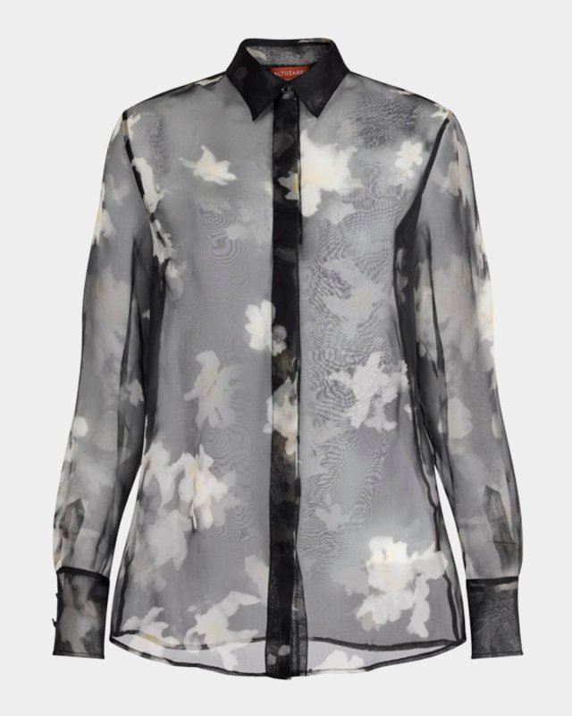 Chika Floral Silk Button-Down Top